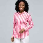 Striped Button Down Shirt, Hot Pink Combo, small