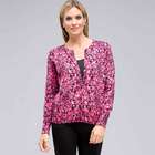 Button Front Crew Neck Cardigan, Begonia Multi, small