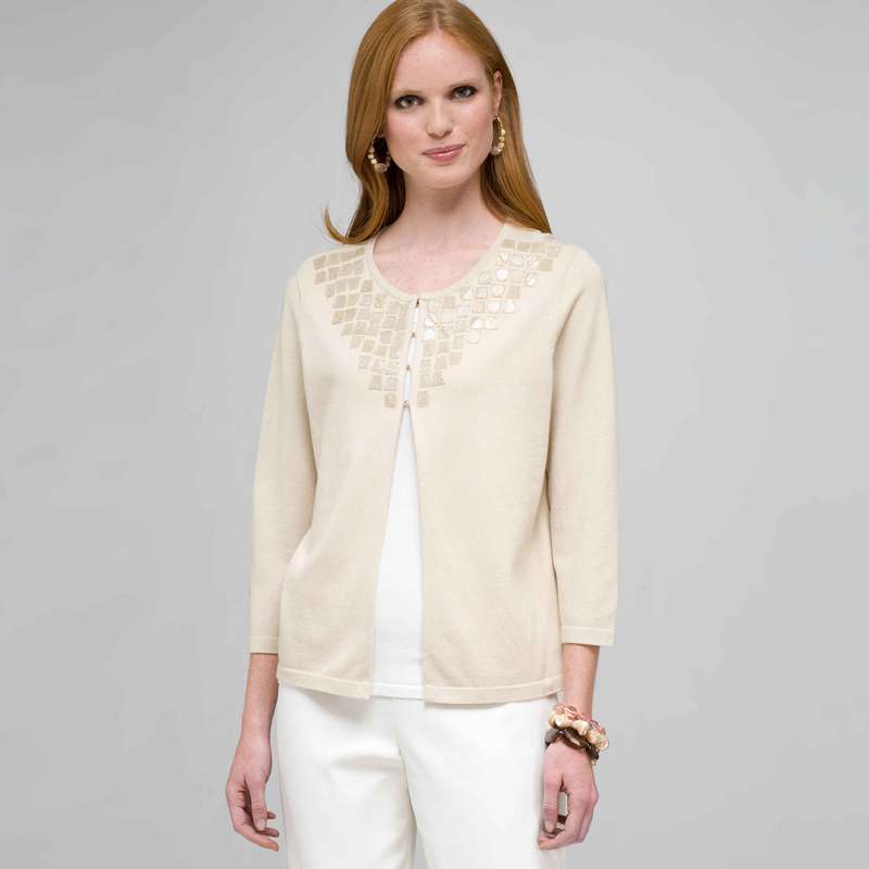 Beaded Cardigan, Dark Stone, large