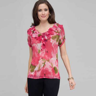 Ruffle Front Blouse., Pink Gem Combo, medium