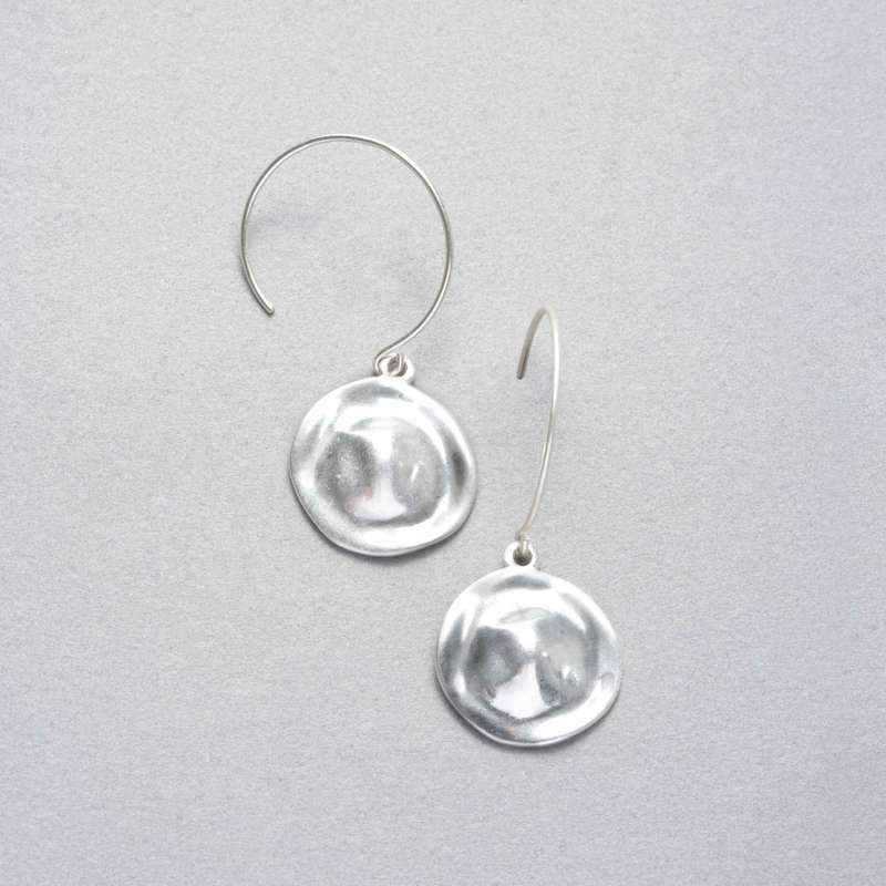 Hammered Silver Earrings, Worn Silver, large