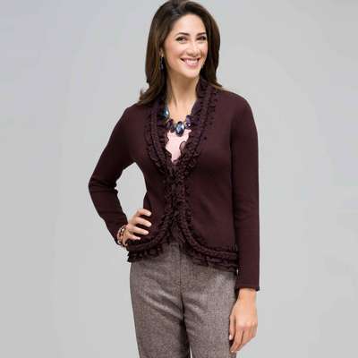 Braid Trimmed Cardigan, Black Multi, medium