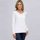Long Sleeve V-Neck Top, White, small