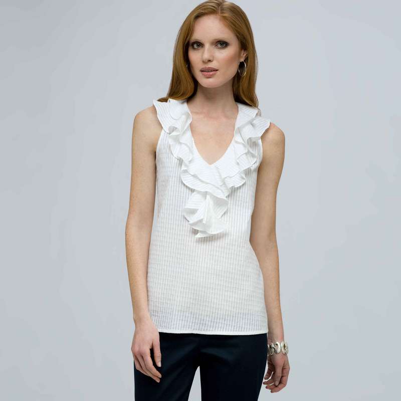 Sleeveless Ruffle Blouse., White, large