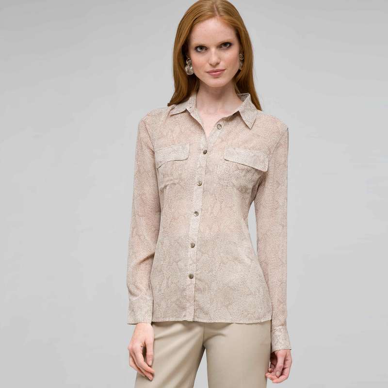 Python Inspired Button Front Shirt, Stone Multi, large
