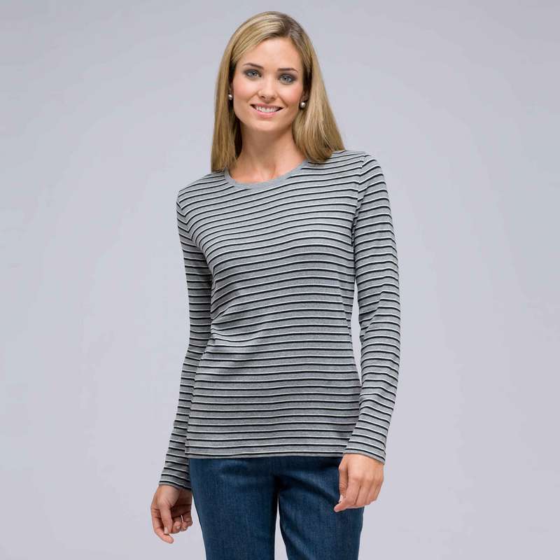 Long Sleeve Crew Neck Top, Heather Grey Multi, large