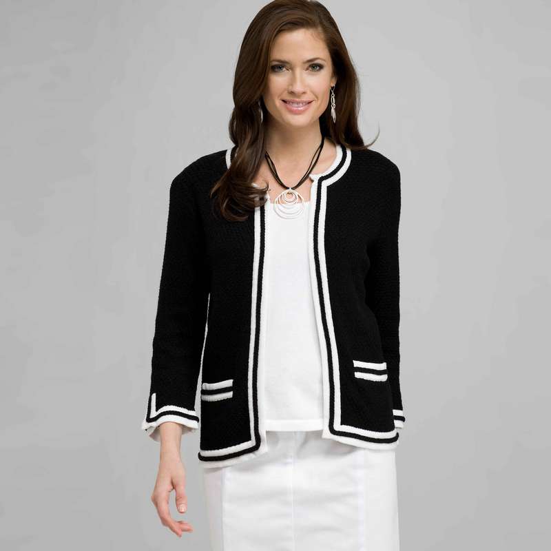 3/4 Sleeve Cardigan, Black & White, large