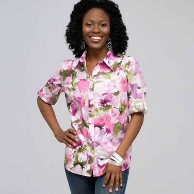Roll Sleeve Floral Shirt, Multi, medium