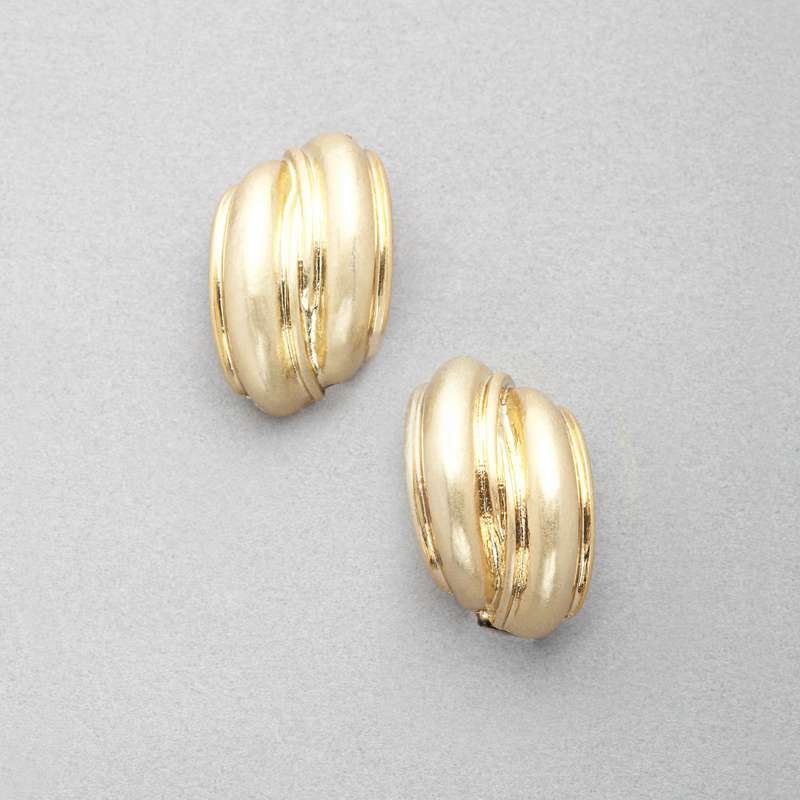 Worn Gold Curved Earring, Gold, large