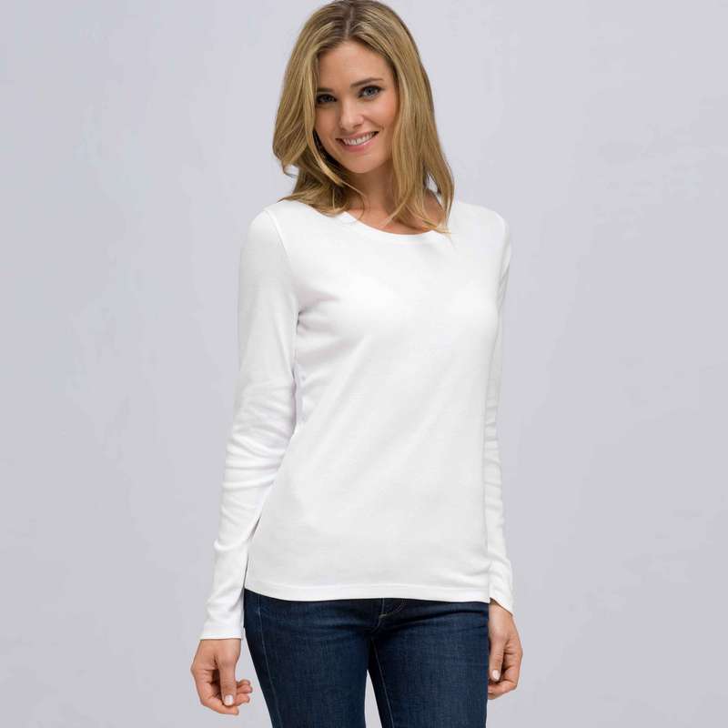 Long Sleeve Crew Neck, White, large