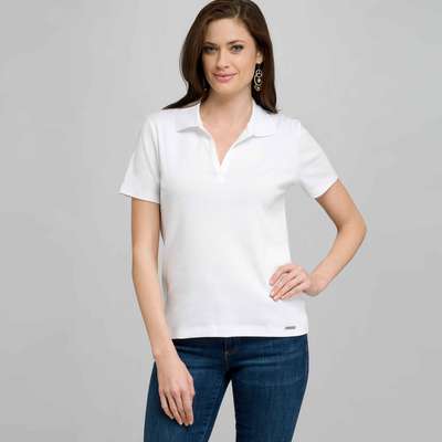 Short Sleeve Solid Cotton Polo Tee, White, medium