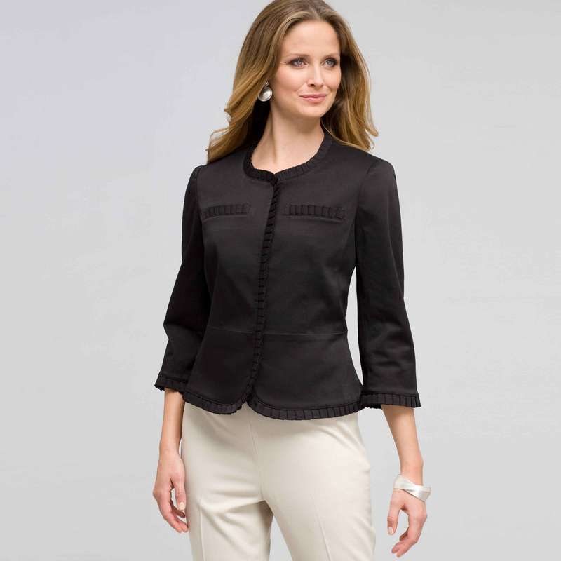 Ruffle Trim Jacket, Black, large