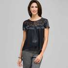 Organza Burnout Blouse, Black, small