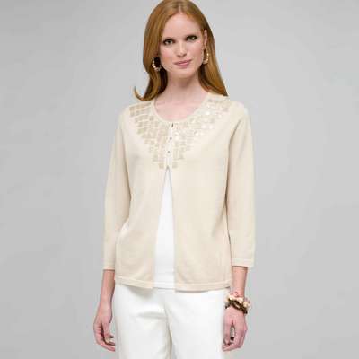 Beaded Cardigan, Dark Stone, medium