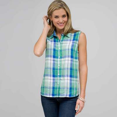 Sleeveless Button Down Shirt, Multi, medium