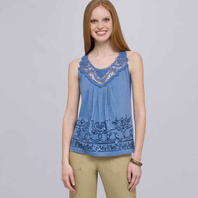 Tank With Applique and Sequins, Blue Stone Combo, large