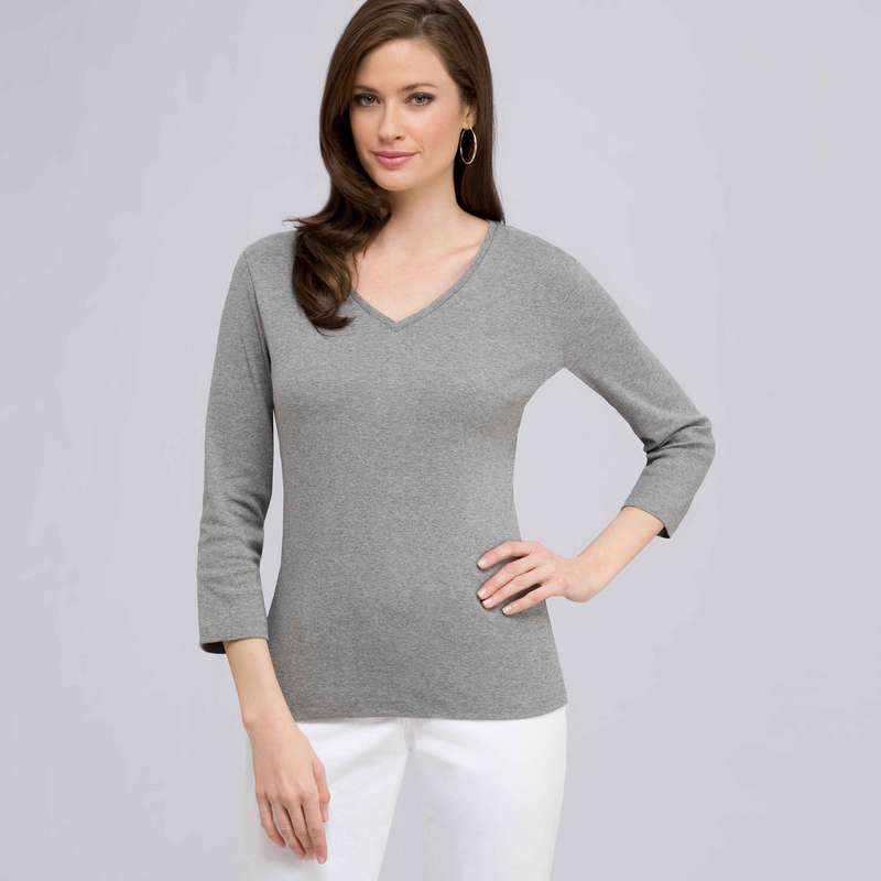 3/4 Sleeve V-Neck Top, Grey Heather, large