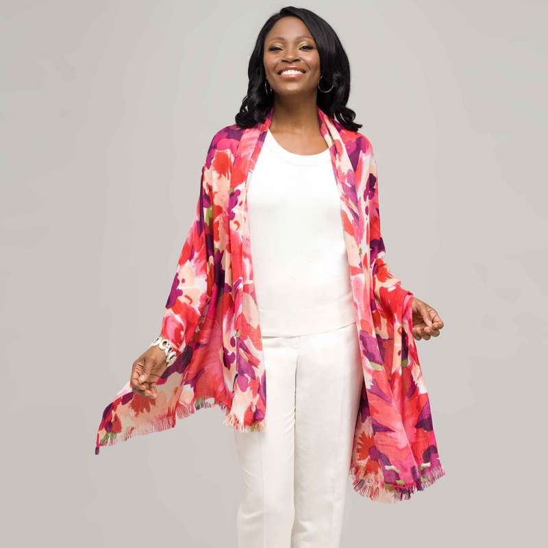 Floral Luxe Scarf, Red, large