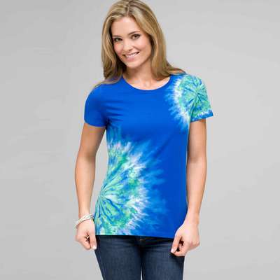 Short Sleeve Crew Neck, riviera blue combo, medium