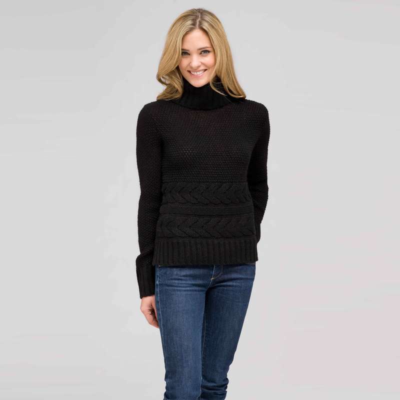 Wool Blend Turtle Neck Sweater, Black, large