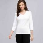 3/4 Sleeve V-Neck Top, White, small