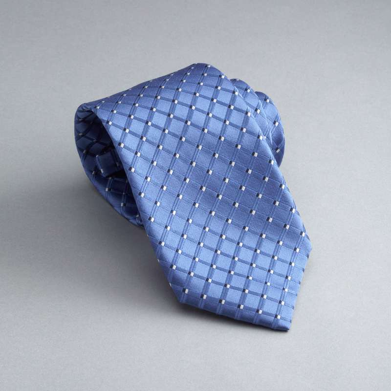 Checked Silk Tie, Cobalt, large