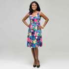 Floral V-Neck Dress, Neon Pink Multi, small