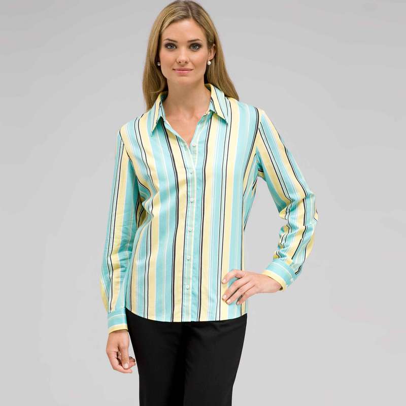 Long Sleeve Striped Button Down, Multi, large