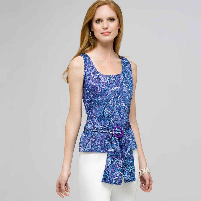 Paisley Sleeveless Shirt With Tie Front., Spring Violet Combo, large