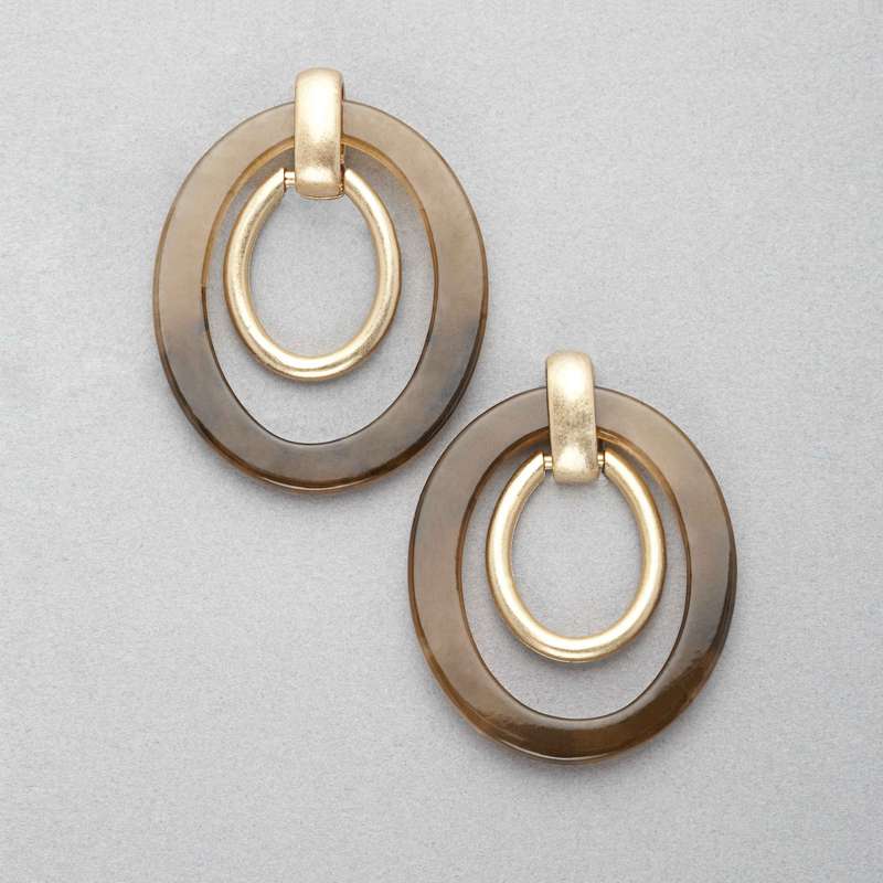 Double Hoop Clip On Earring, Gold, large