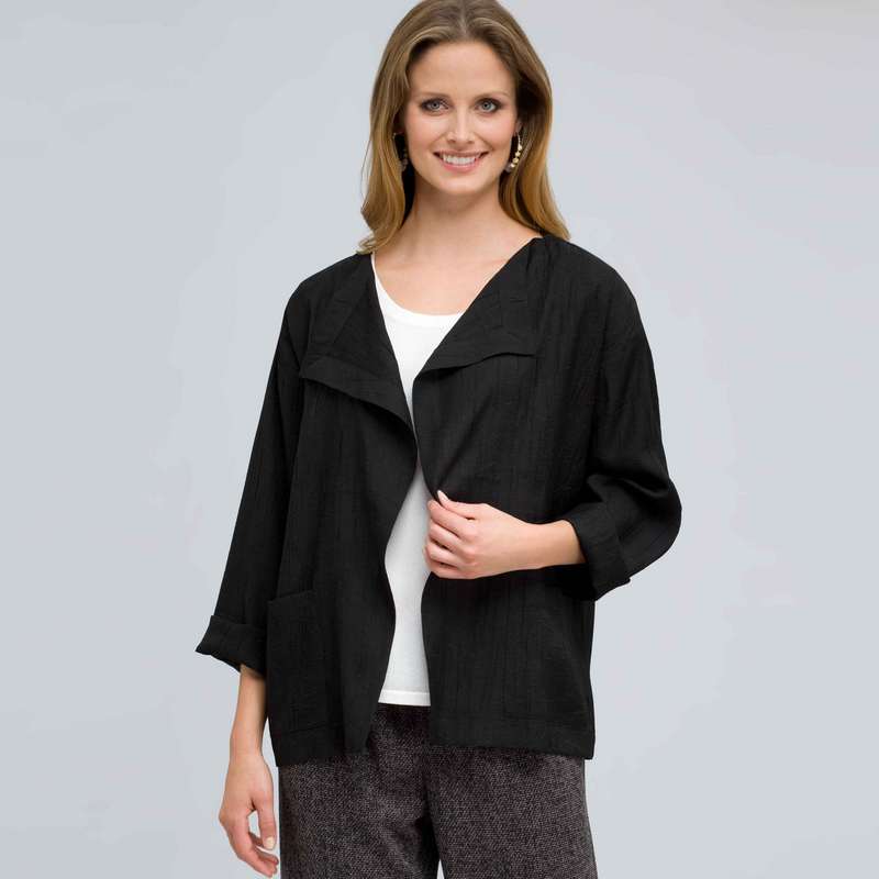 3/4 Sleeve Jacket, Black, large