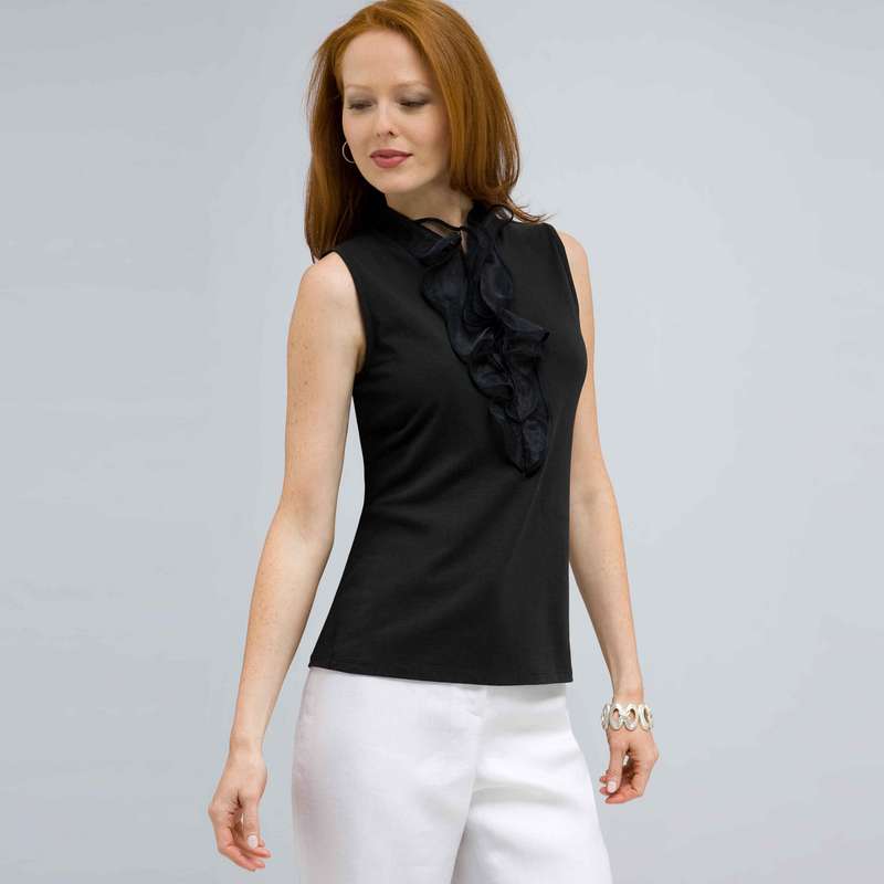 Zip Front Tank with Ruffles Blouse., , large