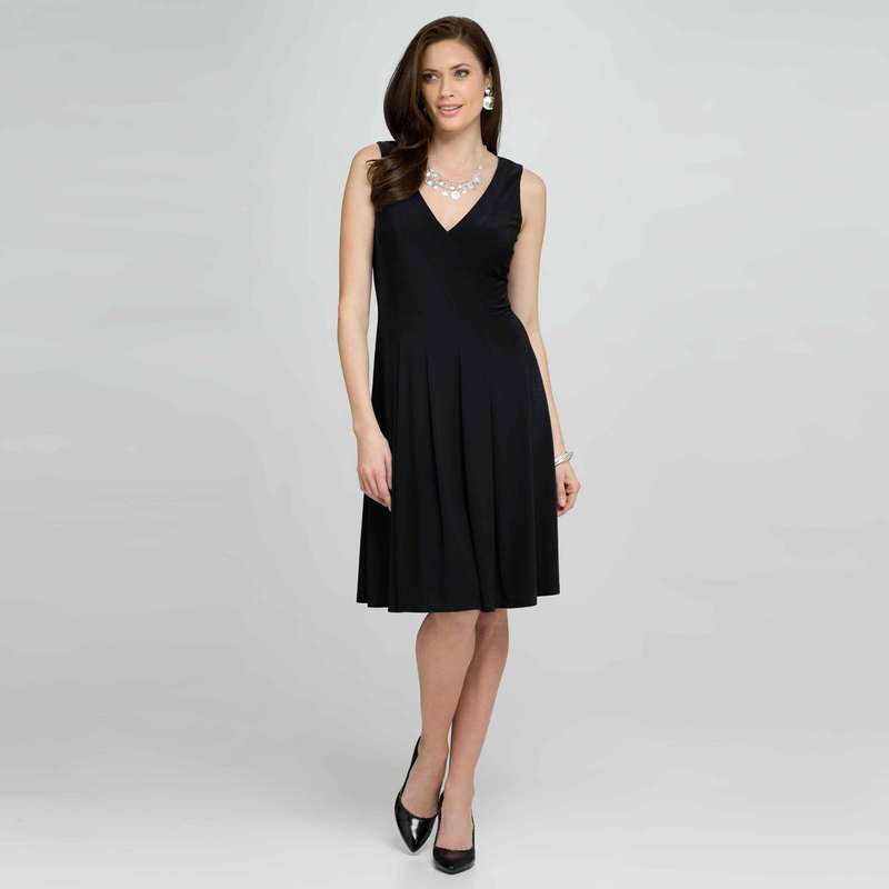 V-Neck Dress, Black, large
