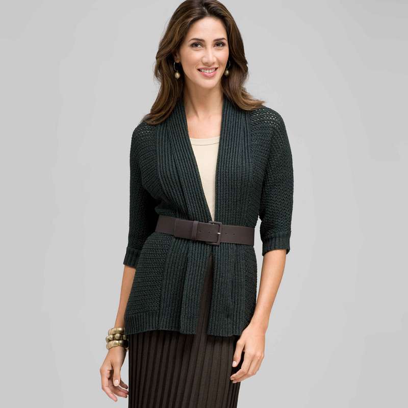 Novelty Stitch Belted Cardigan, Laurel, large
