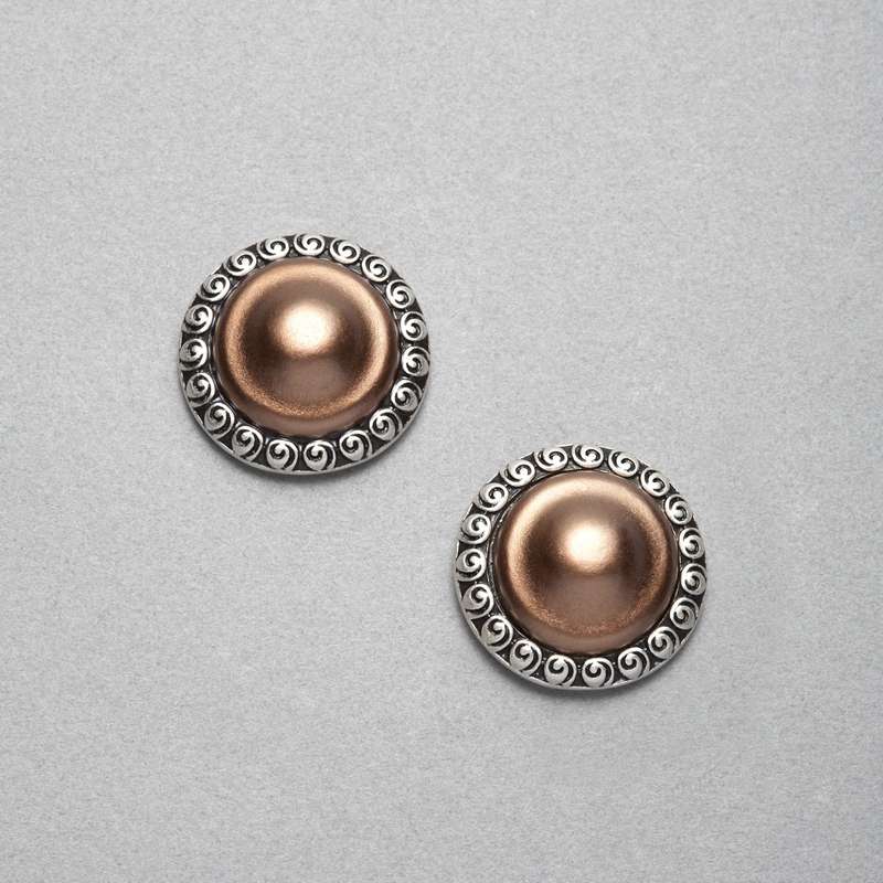 Bronze Clip On Button Earring, Silver Ox, large