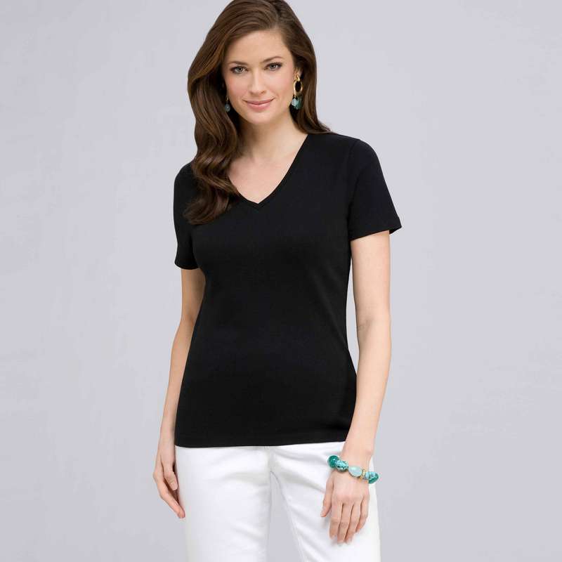 Short Sleeve V-Neck Tee, Black, large