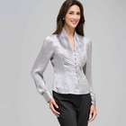 Pleated Bib Long Sleeve Shirt, Silver Grey, small