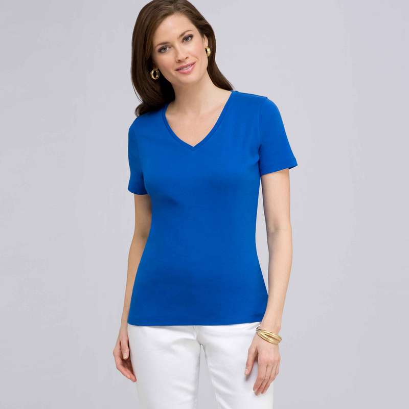 Short Sleeve V-Neck Tee, Blue, large