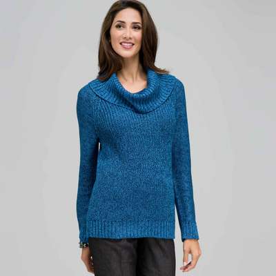 Cowl Neck Tweed Pullover Sweater, Royal Teal Multi, medium