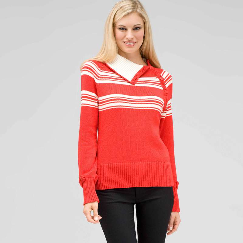 Long Sleeve Raglan Button Out Turtle Neck, Fire Red Multi, large