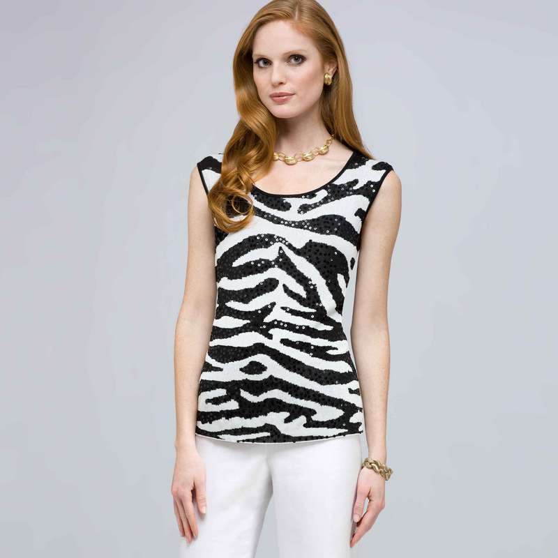 Sequined Animal Print Shell., Black & White, large