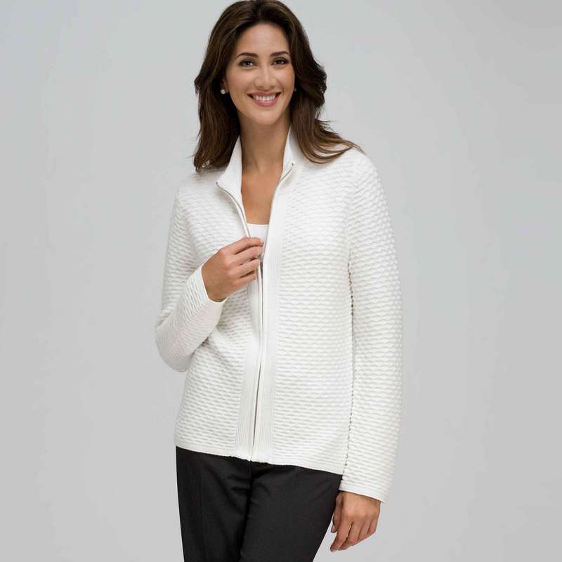 Textured Zip Front Cardigan, Sugar, large