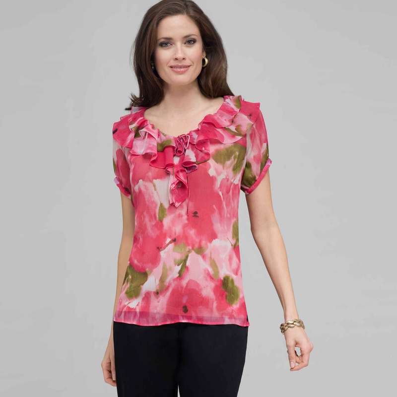 Ruffle Front Blouse., Pink Gem Combo, large