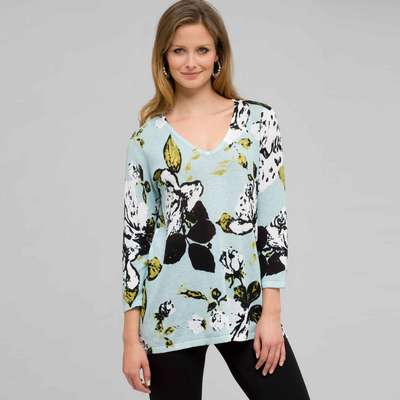 Printed V-Neck Pullover, seamist combo, medium