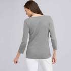 3/4 Sleeve V-Neck Top, Grey Heather, small