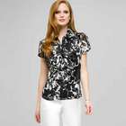 Ruffle Cascade Blouse., Black & White, small