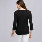 3/4 Sleeve V-Neck Top, Black, small