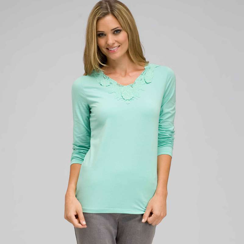 Long Sleeve V-Neck Top, Icy Mint, large