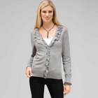 Ruffle Front V-Neck Cardigan, Grey Heather, small