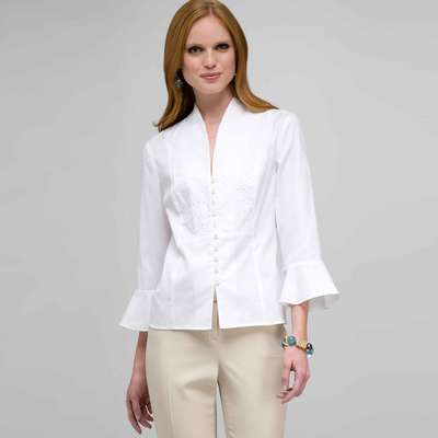 3/4 Sleeve Button Down Shirt, White, medium